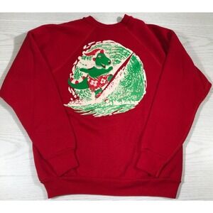 Vintage Christmas Sweatshirt M Red Michigan St Nickosaur 90s Discus Made In USA